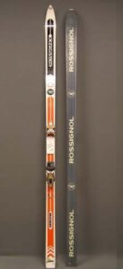 One pair of Rossignol Roc Competition skis with Solomon S444 step-in bindings used by Kathy Kreiner when she won the giant slalom gold medal in the 1976 Olympic Winter Games at Innsbruck, Austria.