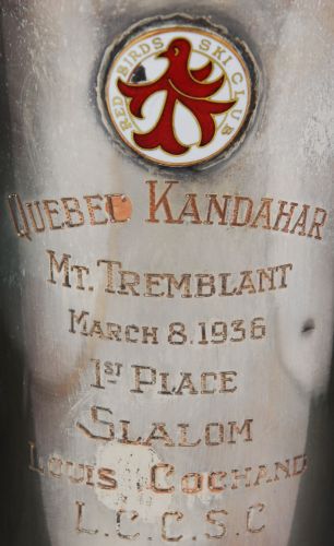 Red Birds Ski Club / Kandahar Cup. Close up on engraved text.