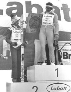 John Eaves wins 1978 Labatt Freestyle Combined event at Mt. Ste-Anne, QC. R. Bowie places 2nd, and Bob Salerno 3rd.