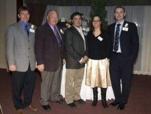 Inductees Nicolas Fontaine, Bjorger Pettersen, Karolina Wisniewska, Max Gartner and Edi Podivinsky at 2007 Canadian Ski Hall of Fame Induction Ceremony.