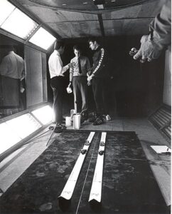 Dave Jacobs, Al Raine, and Andy Dobrodzicki inside the wind tunnel at the National Research Council (NRC) in Ottawa, ON. c. 1968.