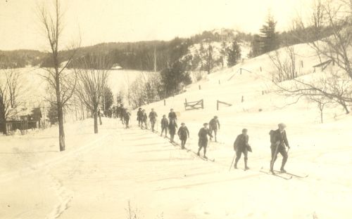 A group of trail skiers in Gatineau, Quebec in the 1920s
