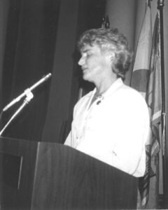 Lucile Wheeler at 1986 Canadian Ski Hall of Fame Induction Ceremony. 