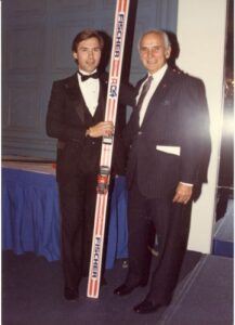 Inductee Steve Podborski and Fred Morris at 1988 Canadian Ski Hall of Fame Induction Ceremony
