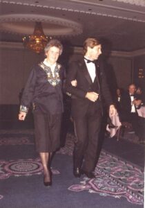 Rhoda Wurtele-Eaves with inductee Steve Podborski at 1988 Canadian Ski Hall of Fame Induction Ceremony