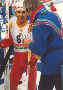 Participating in 30 km classic cross country event at 1988 Olympic Winter Games in Calgary, AB