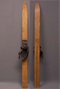 One pair of children's skis used by Anne Heggtveit when she was 2 years old. These skis were hand made for her by Bruce Heggtveit.