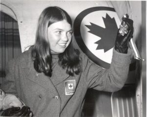 Gold medalist Betsy Clifford at 1970 FIS World Championship, Val Gardena, Italy.