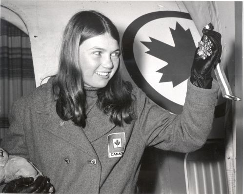Gold medalist Betsy Clifford at 1970 FIS World Championship, Val Gardena, Italy.