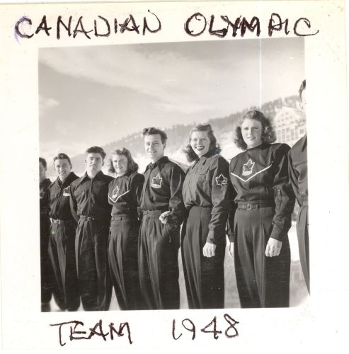 1948 Olympic Winter Games in St. Moritz, Switzerland. Louis Cochand (manager) is third person from the right.