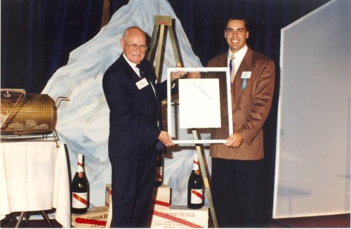 Inductee Horst Bulau and Bill Tindale at 1994 Canadian Ski Hall of Fame Induction Ceremony