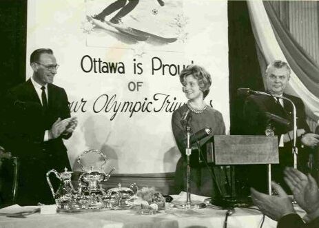 Gold medallist Anne Heggtveit attending reception in Ottawa, ON, following the 1960 Squaw Valley Olympic Winter Games.