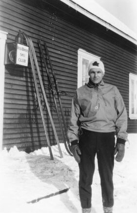 W.B. Thompson at Red Birds 1st club-house in St. Sauveur, QC. c. 1930