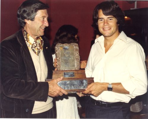 Ken Read receives John Semmelink Award (1979/80) from Canadian Ski Association (CSA) President, Walter McLeish