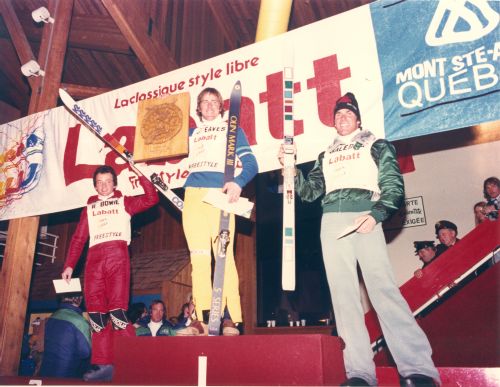 John Eaves wins 1978 Labatt Freestyle Combined event at Mt. Ste-Anne, QC. R. Bowie places 2nd.