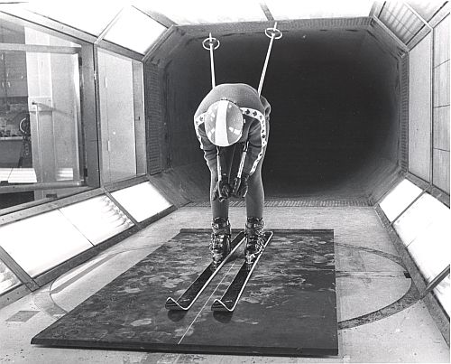 Betsy Clifford inside wind tunnel at the National Research Council (NRC) in Ottawa, ON.