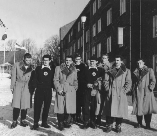 Members of Canada's 1952 Olympic ski team at Sogn, site of the Olympic village