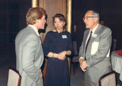 Inductee Harry Pangman (right) at 1983 Canadian Ski Hall of Fame Induction Ceremony