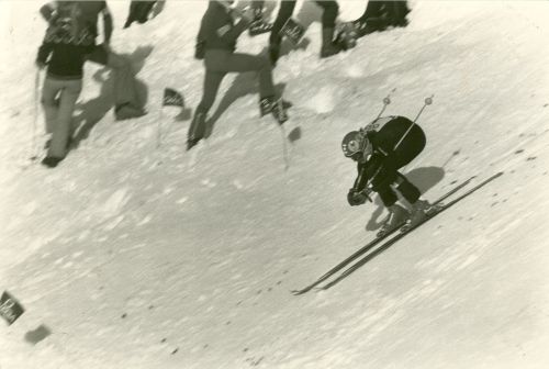 Ken Read skiing his way to winning Downhill FIS race (Hannenkamm) in Kitzbuhel, Austria in 1980.