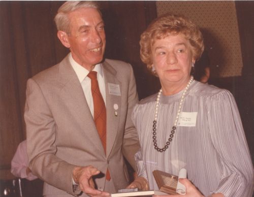 Rae Grinnell and Gaby Pleau at 1984 Canadian Ski Hall of Fame Induction Ceremony