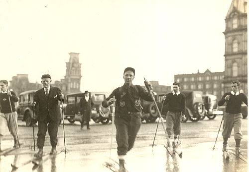 Louis Grimes coming across Confederation Square to Chateau Laurier. c. 1929