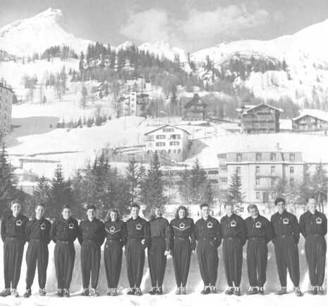 The Canadian Olympic ski team in Davos, Switzerland, at 1948 St. Moritz Olympic Winter Games