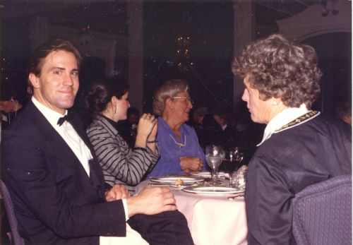 Inductee John Eaves and Rhoda Wurtele-Eaves (right) at 1988 Canadian Ski Hall of Fame Induction Ceremony