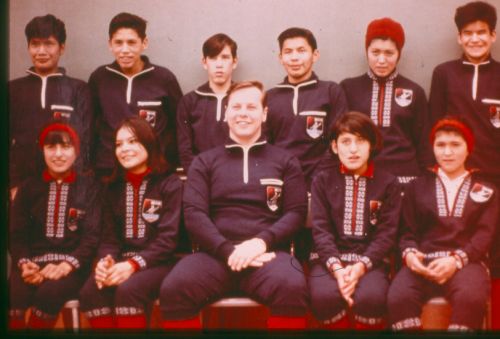 Bjorger Pettersen with 1968 Inuvik Cross Country Ski Team