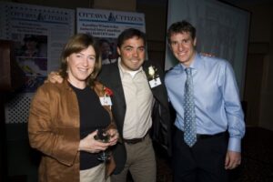 Meredith Gardner, inductee Nicolas Fontaine, Jeff Bean at the 2007 Canadian Ski Hall of Fame Induction Ceremony.