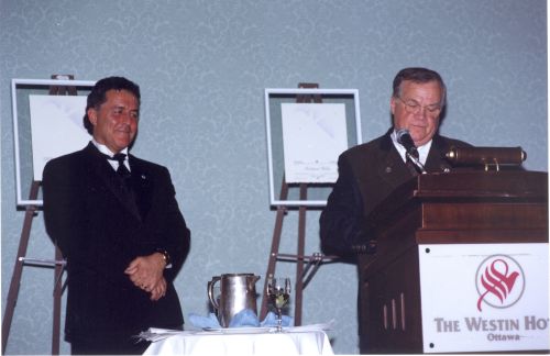 Peter Duncan and Inductee Rémi Cloutier (right) at 1997 Canadian Ski Hall of Fame