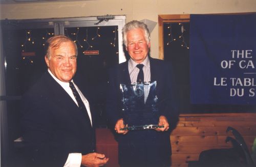 Rémi Cloutier and Inductee Jim McConkey (right) at 2001 Canadian Ski Hall of Fame Induction Ceremony