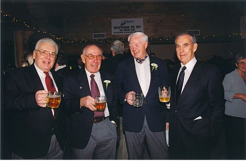 [L to R]: Jim Champion, John Fripp, Keith Nesbitt,?, at 2002 Canadian Ski Hall of Fame Induction Ceremony.