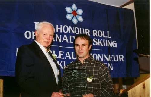 Keith Nesbitt and inductee Lloyd Langlois at 2002 Canadian Ski Hall of Fame Induction Ceremony.