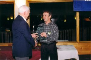 Keith Nesbitt and inductee Lloyd Langlois at 2002 Canadian Ski Hall of Fame Induction Ceremony.