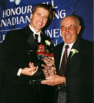 Inductee Cary Mullen and John Fripp at 2002 Canadian Ski Hall of Fame Induction Ceremony.