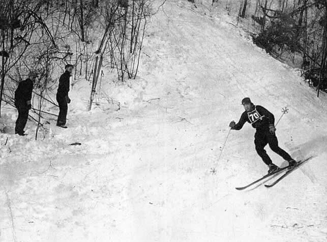 Andy Tommy at Central Canada Ski Championships, February 13, 1949 Held at Camp Fortune by the Ottawa Ski Club