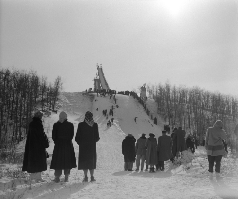 Spectators at Camrose Ski Jump, 1954