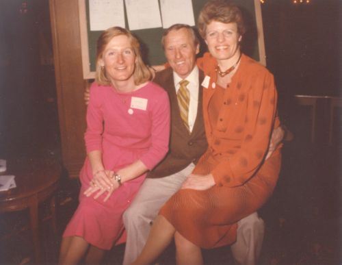 Kathy Kreiner, Ernie McCullogh, and Linda Crutchfield at 1984 Canadian Ski Hall of Fame Induction Ceremony