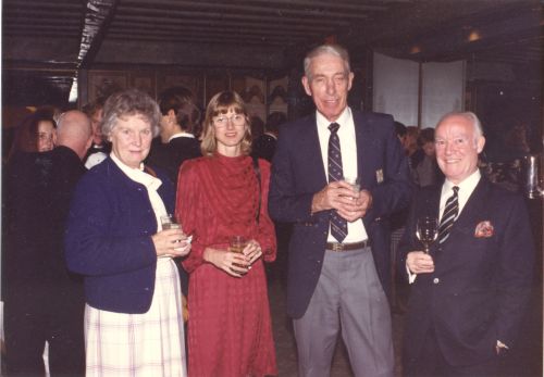 1988 Canadian Ski Hall of Fame Induction Ceremony [L to R]: Betty Grinnell,?, Ray Grinnell, Bruce Carnall