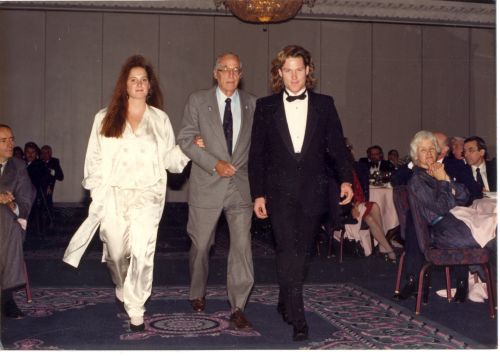 Children of inductee Dave Jacobs (Kelly & Billy) accompanying Harry Pangman at 1988 Canadian Ski Hall of Fame Induction Ceremony