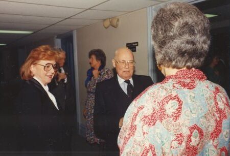 Canadian Ski Museum Chair, Bill Tindale (center), at 1989 Canadian Ski Hall of Fame Induction Ceremony