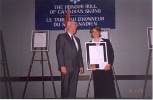 Inductee Lee Lee Morrison with Keith Nesbitt at the 1997 Canadian Ski Hall of Fame Induction Ceremony